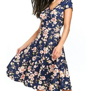 Floral Print Surplice Skater Dress